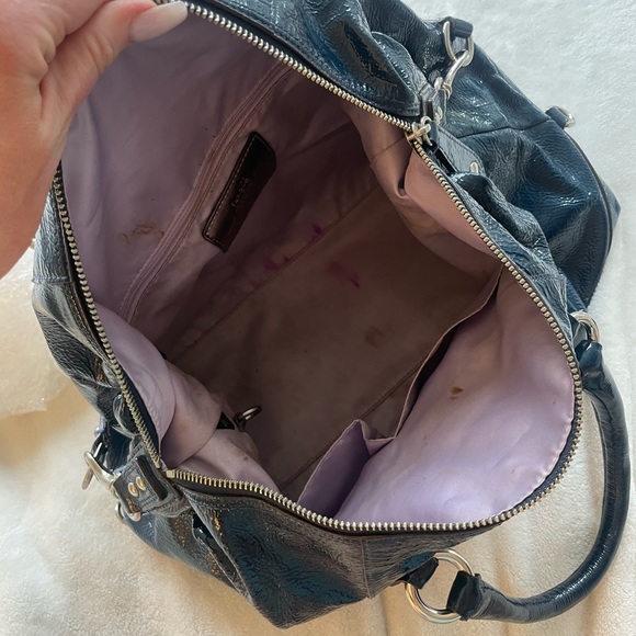 Coach Purse Patent Leather Satchel Navy Glossy Crinkle Blue Handbag Rare Color - Picture 6 of 7